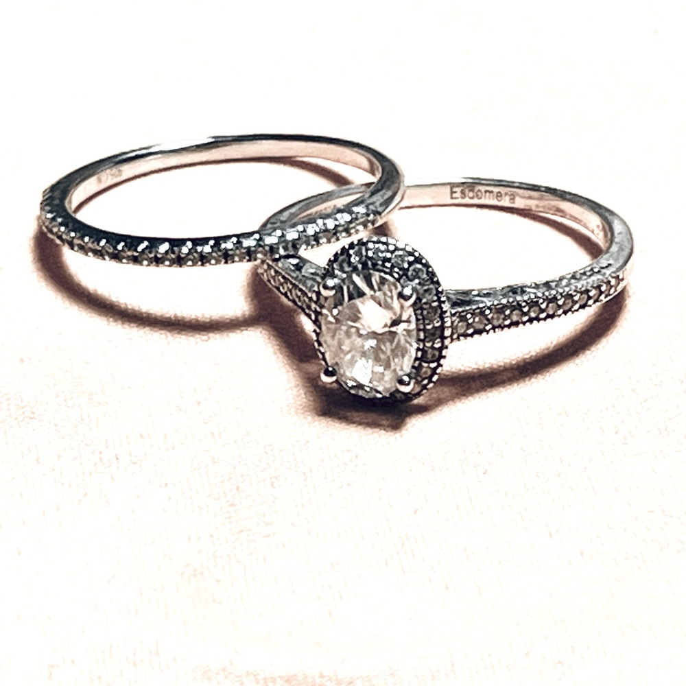 Moissanite and sterling silver wedding set
